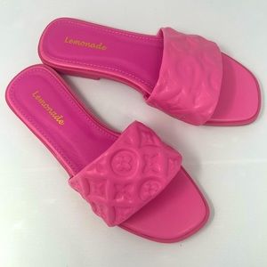 Monogram Embossed Designer Hot Pink Slides • Lemonade • Size 10